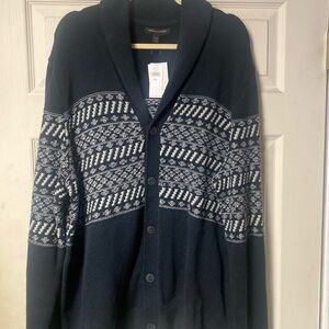 Banana Republic Men's Dark Blue Cardigan with White Pattern